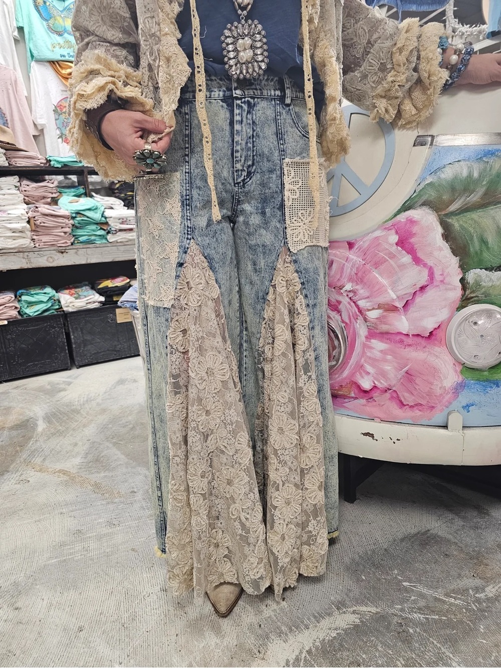 A Rare Bird denim lace flare pants jeans
